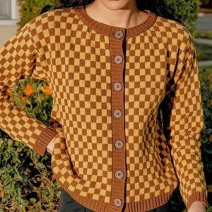 Gimaguas Camel Chess Wool Cardigan